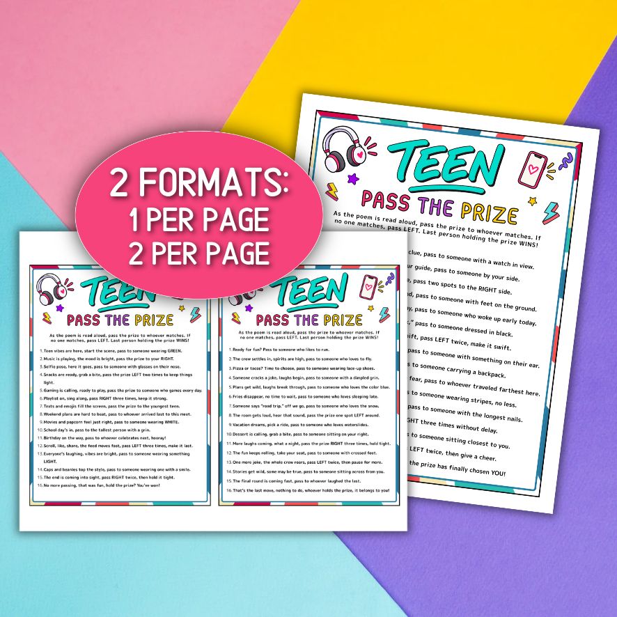 printable pass the prize for teens