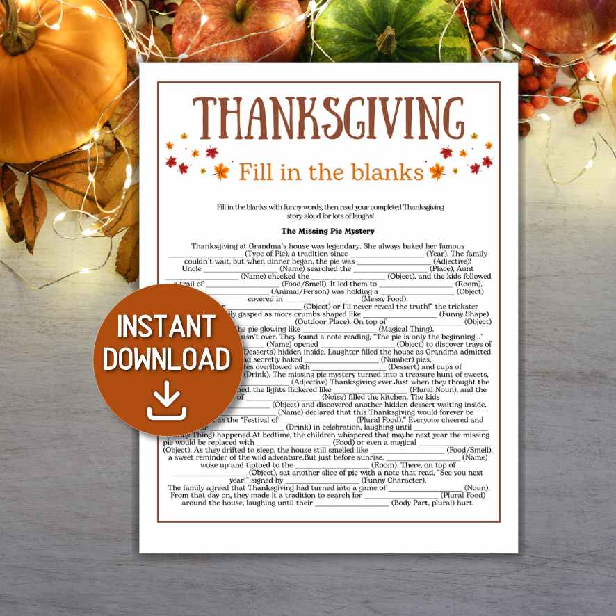 thanksgiving fill in the blank story
