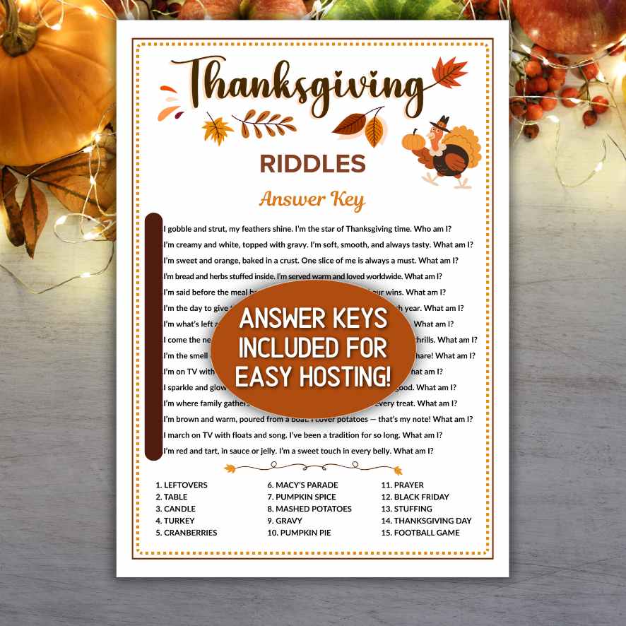 Fall Riddles Thanksgiving THANKSGIVING RIDDLE ME THIS GAME – The Game Room