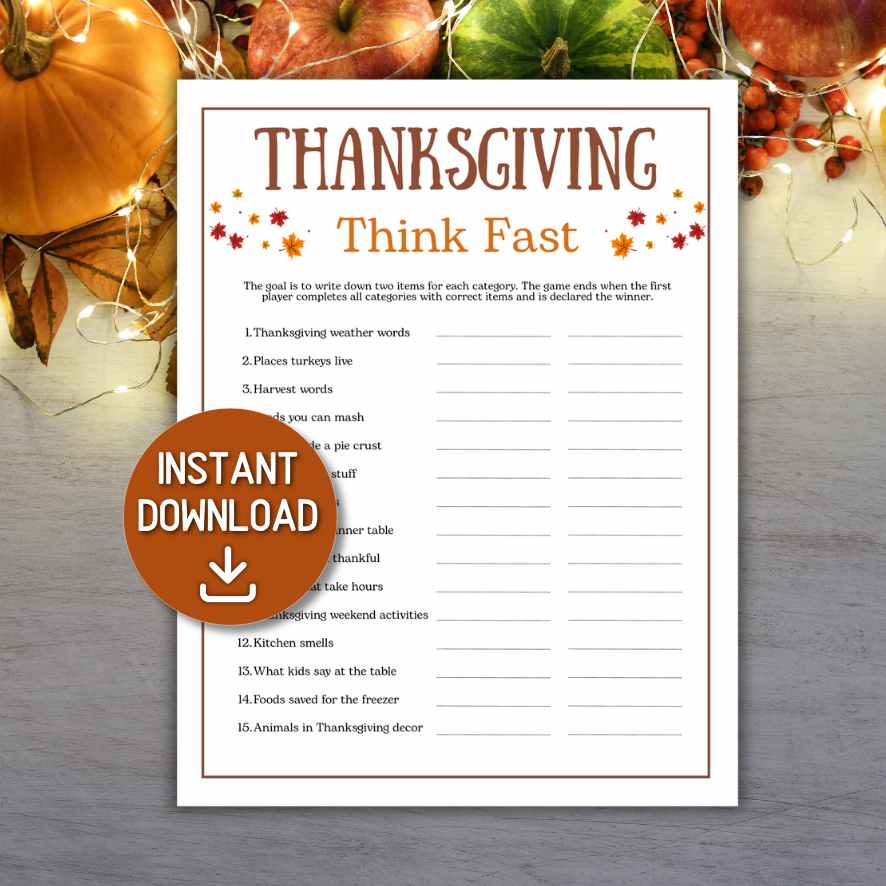 Fall Think Fast THANKSGIVING THINK FAST GAME – The Game Room