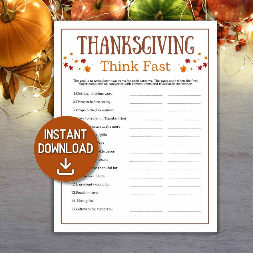 thanksgiving think fast game printable