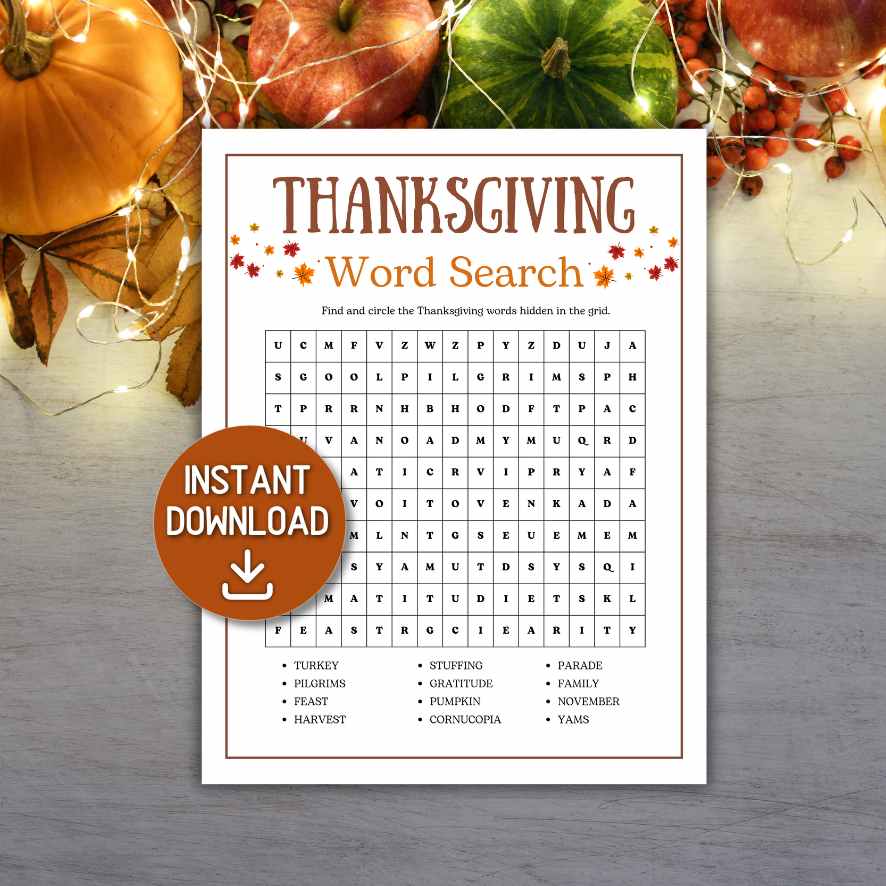 thanksgiving word search printable
