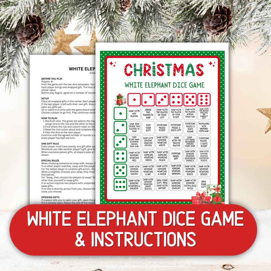 christmas gift exchange dice game printable