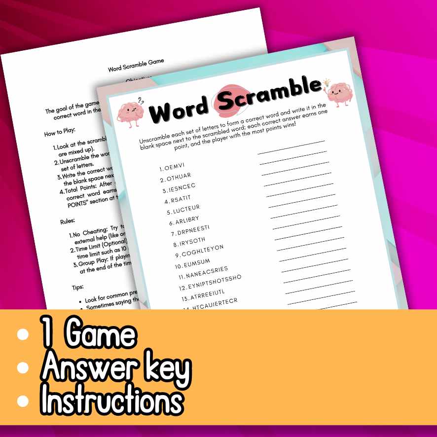 word scramble game printable with answers