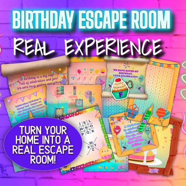 Decorazioni Festa Escape Room: Set Completo Con Banner, Torta Topper, 12 Cupcake Toppers E 18 Palloncini, Forniture Per Feste A Tema Mistero