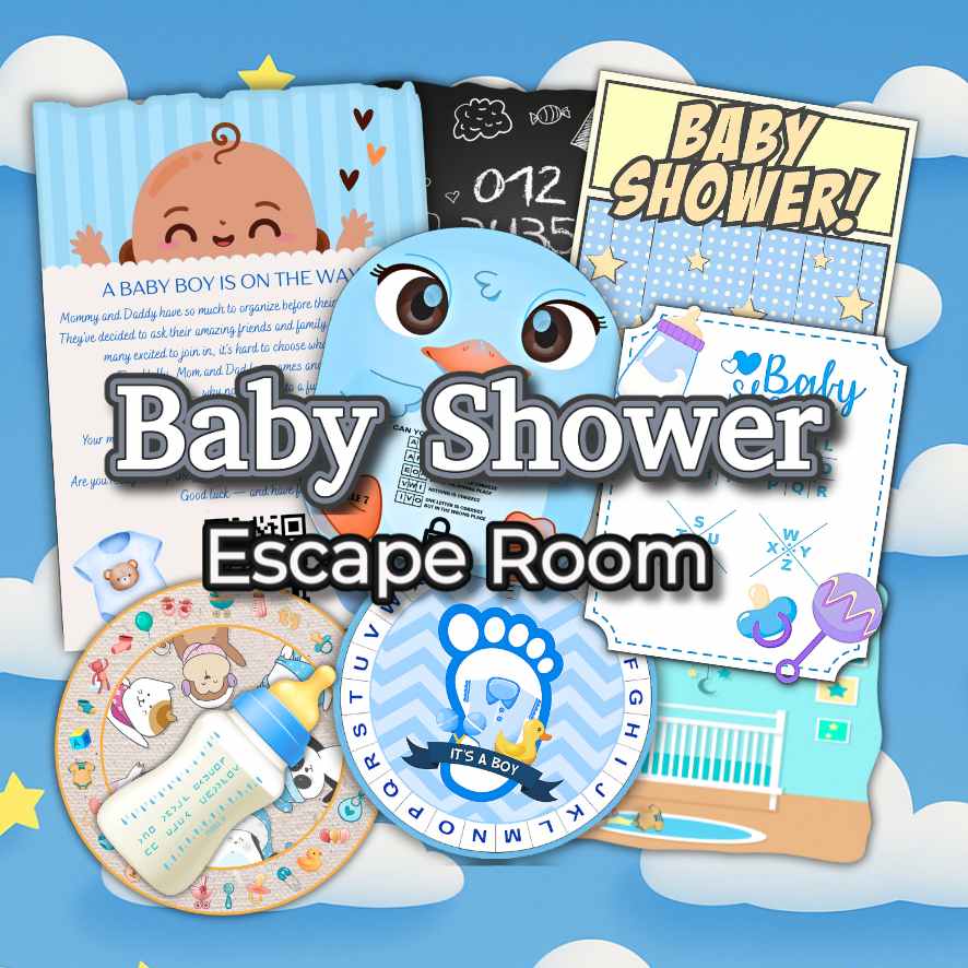 boy baby shower escape room game kit