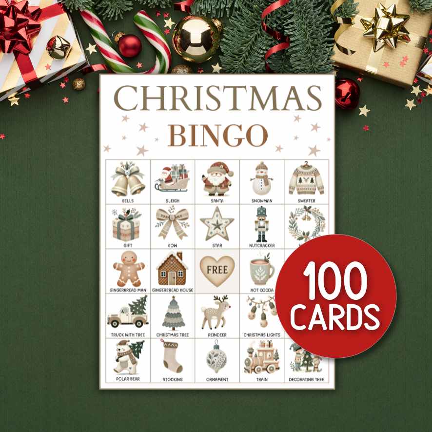 neutral boho christmas bingo