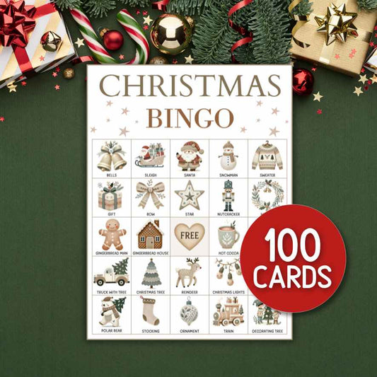 neutral boho christmas bingo