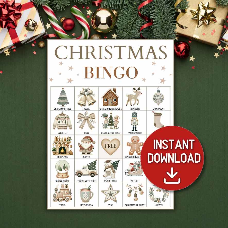 neutral boho christmas bingo ideas

