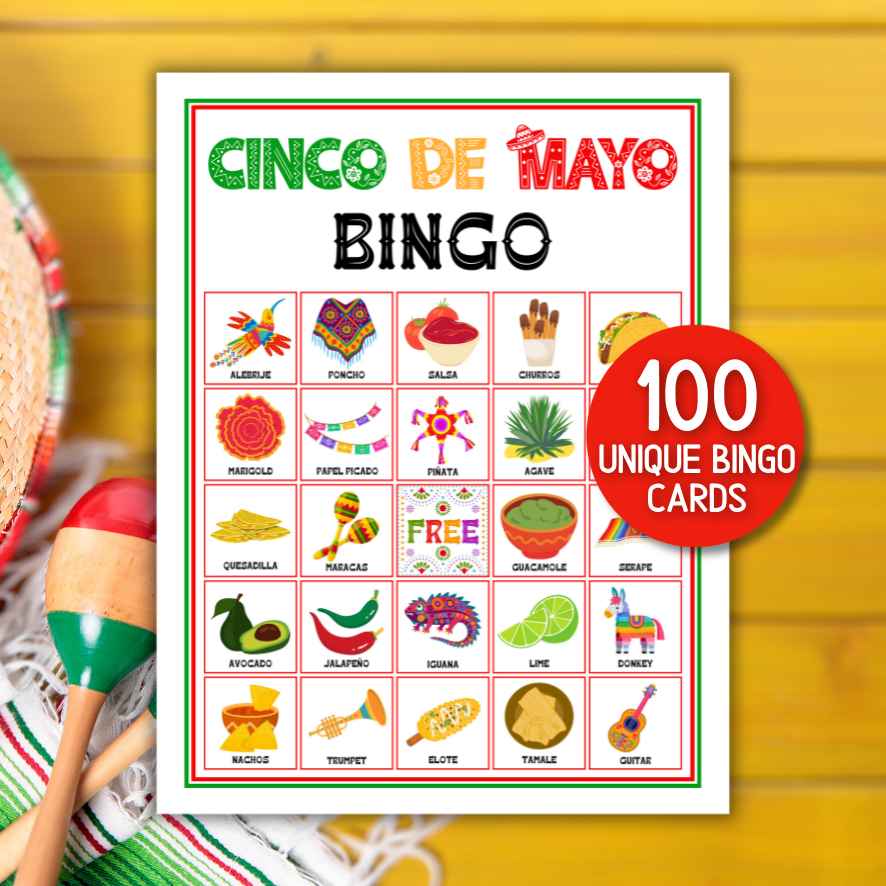 cinco de mayo bingo printable 100 cards
