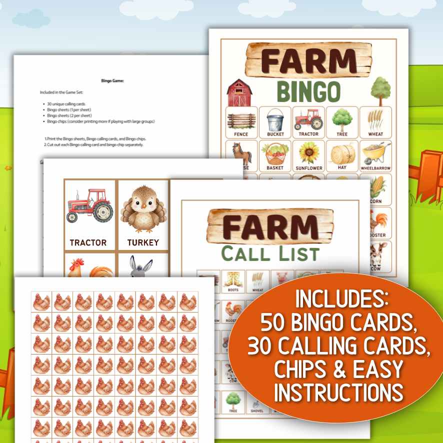 farm animals bingo printable