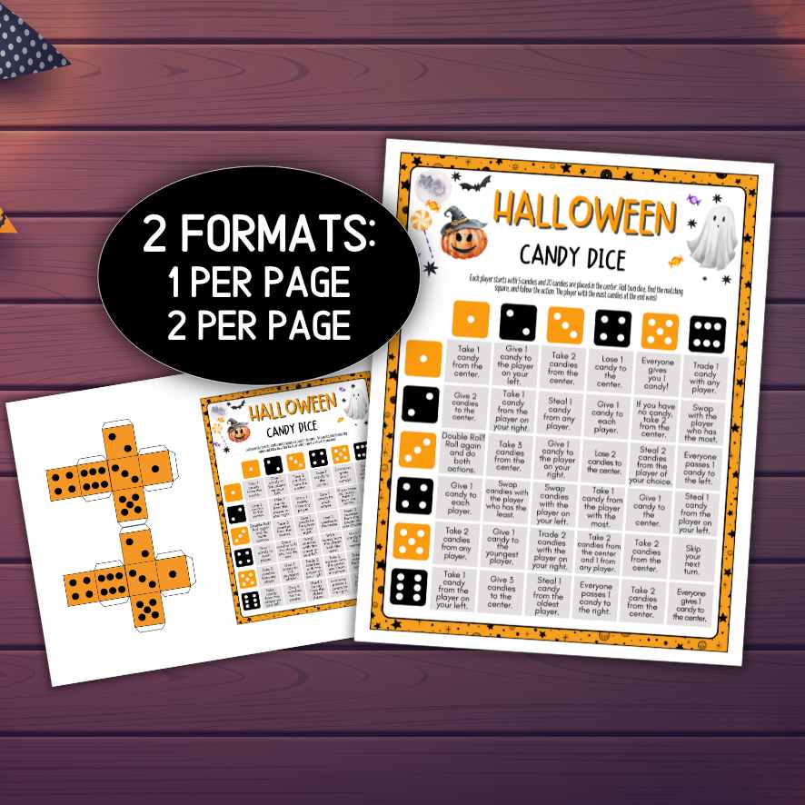 halloween candy dice game printable
