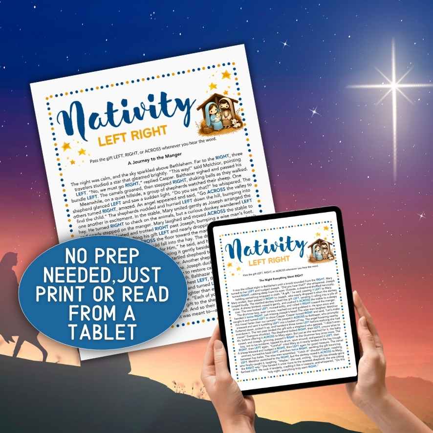nativity left right story game printable