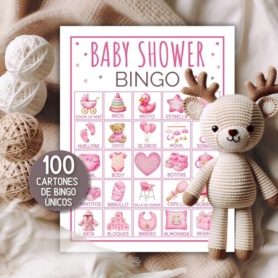 100 bingo baby shower niña en español