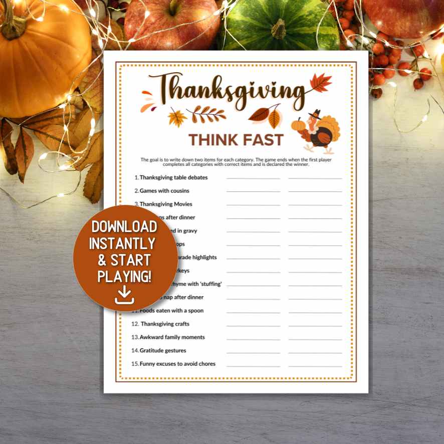 thanksgiving think fast game