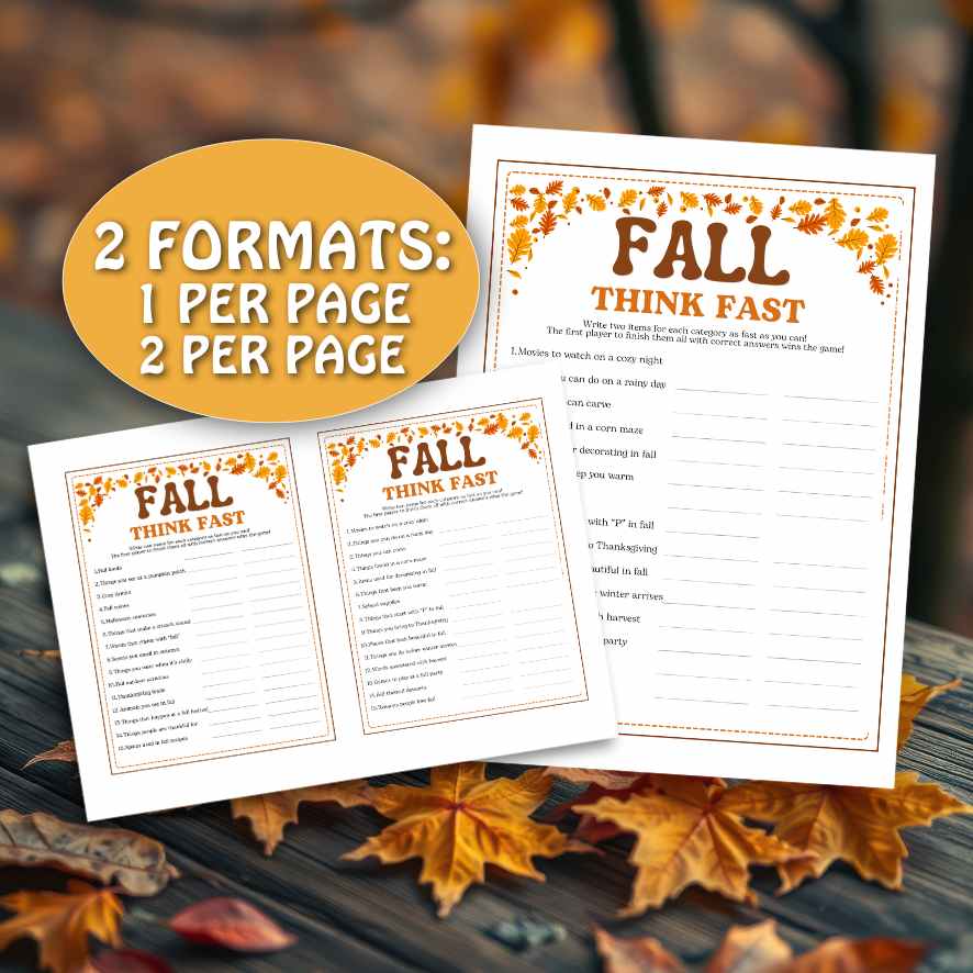 Fall Think Fast Game FALL THINK FAST GAME PRINTABLE – The Game Room