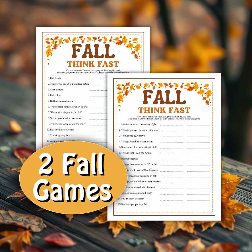 Fall Think Fast Game FALL THINK FAST GAME PRINTABLE – The Game Room