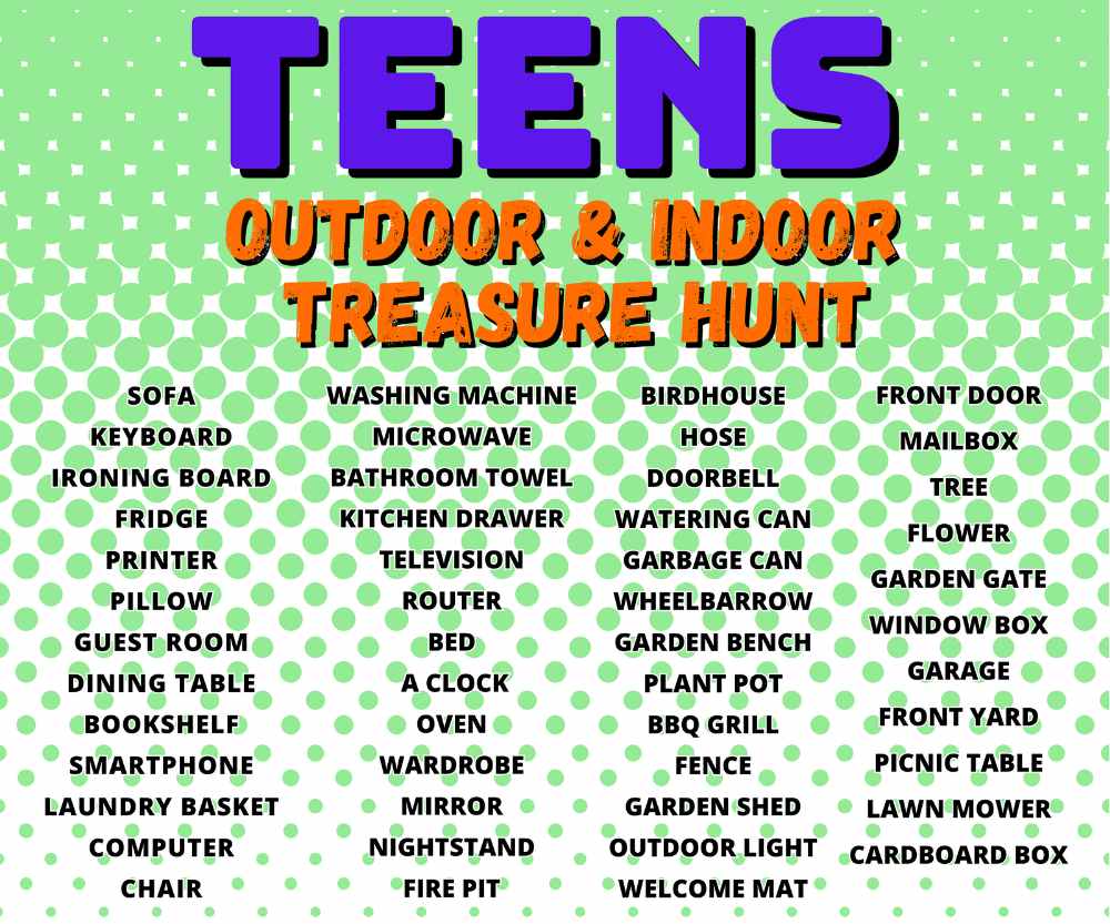 TREASURE HUNT FOR TEENS INDOOR & OUTDOOR The Game Room