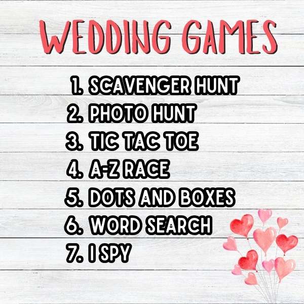 wedding table games for kids