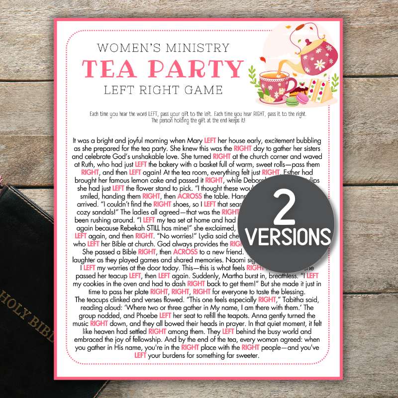 BIBLE LEFT RIGHT TEA PARTY GAME