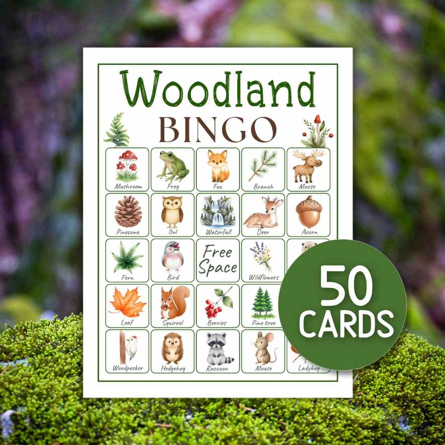 woodland baby shower bingo