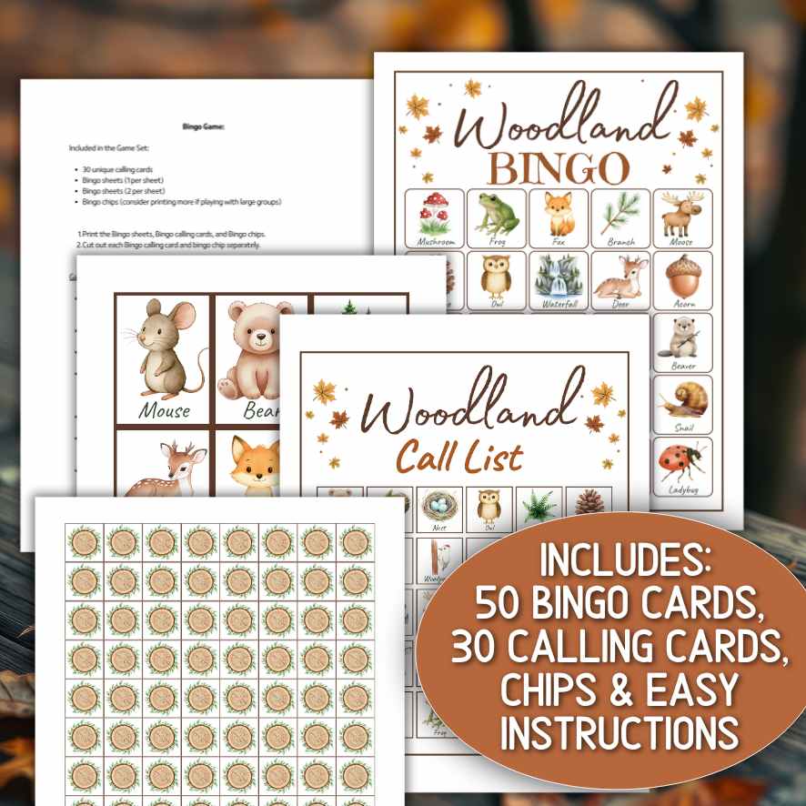 autumn wildlife bingo game