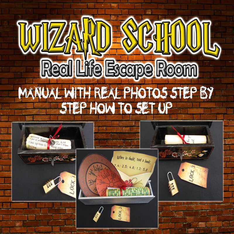 Wizard escape room game. Wizard school printable puzzle game