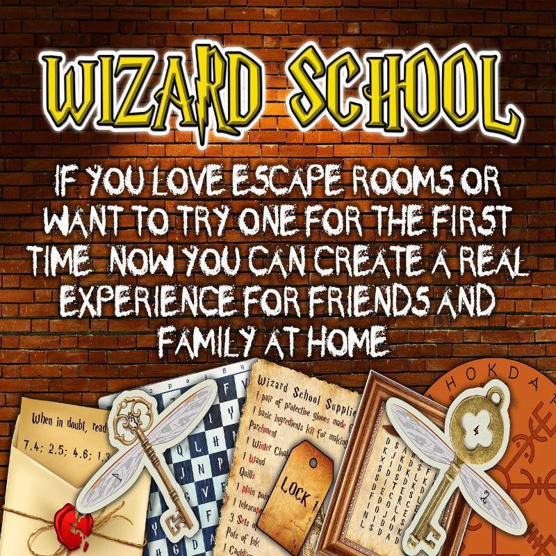 Wizard escape room game. Wizard school printable puzzle game